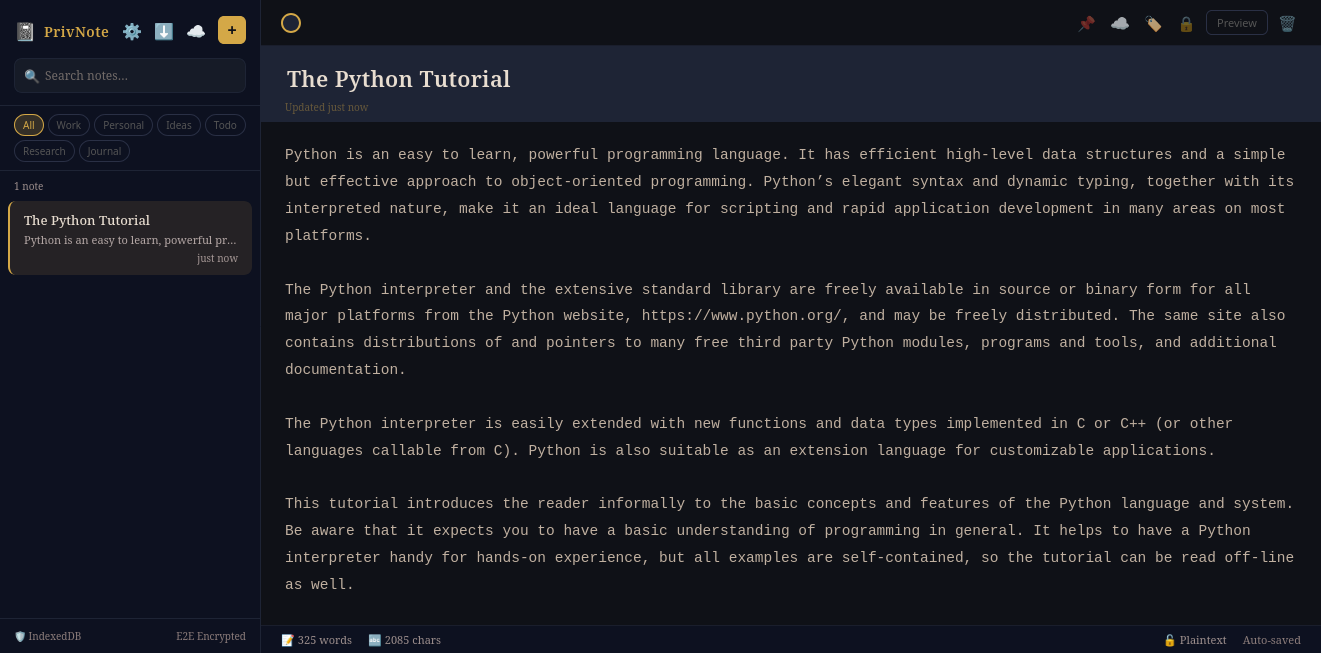 PrivNote Markdown Editor